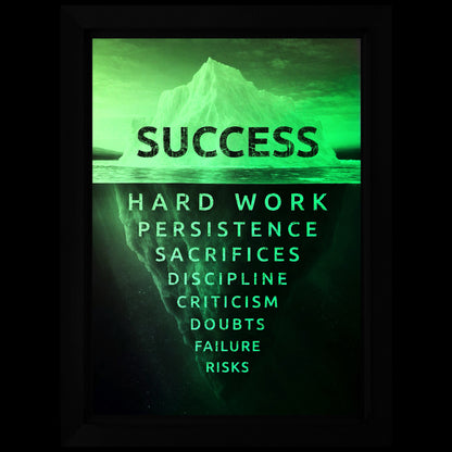 Success Iceberg LED-billede med et isbjergmotiv, der viser det usynlige arbejde bag succes oplyst i grønt lys